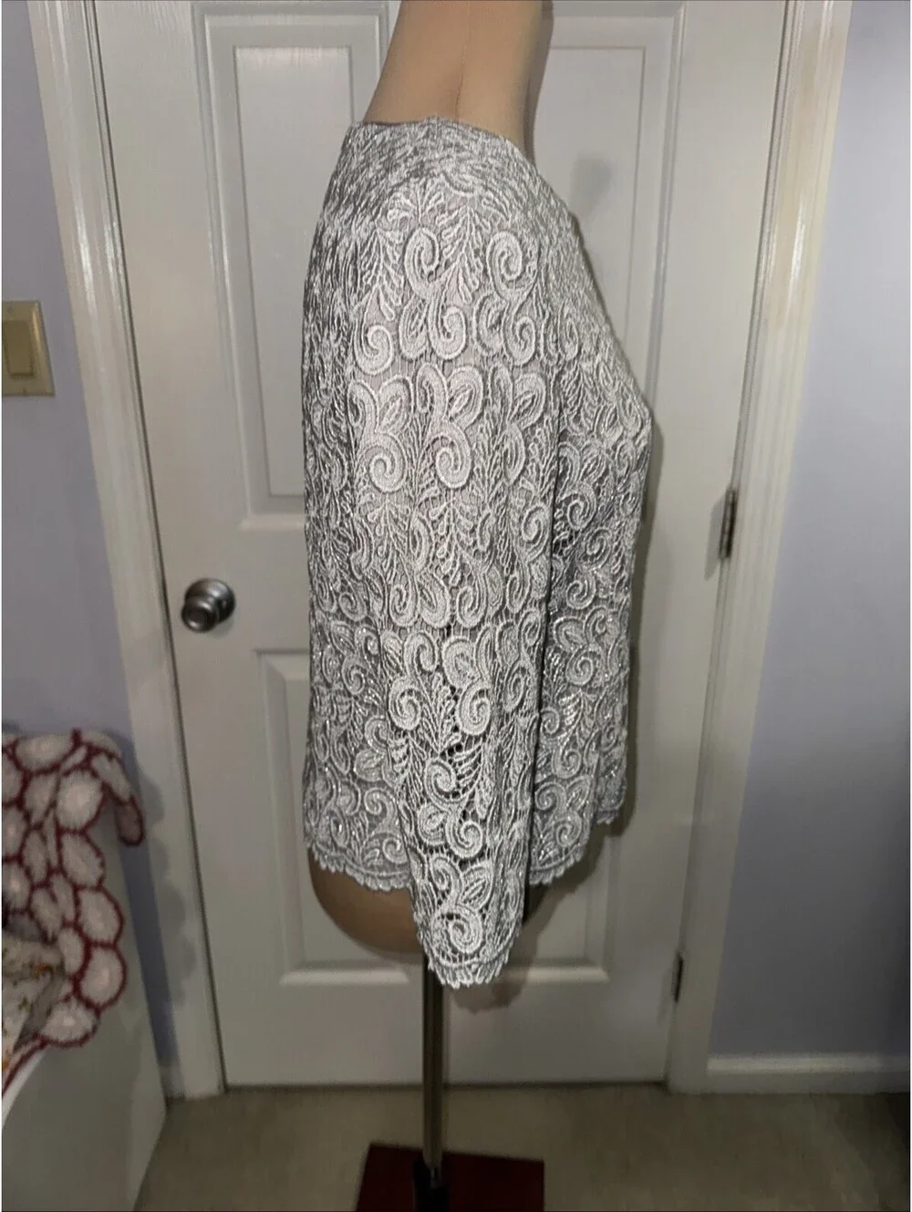 Talbots Jacket Womens 4 Silver Metallic Lace Scalloped Hem Dressy Evening NWT